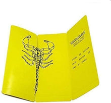 Load image into Gallery viewer, Bright yellow safety vesting material shown folded open, with black line drawings of a scorpion and printed warning text on a white background.