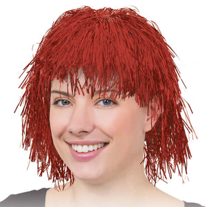 red tinsel wig