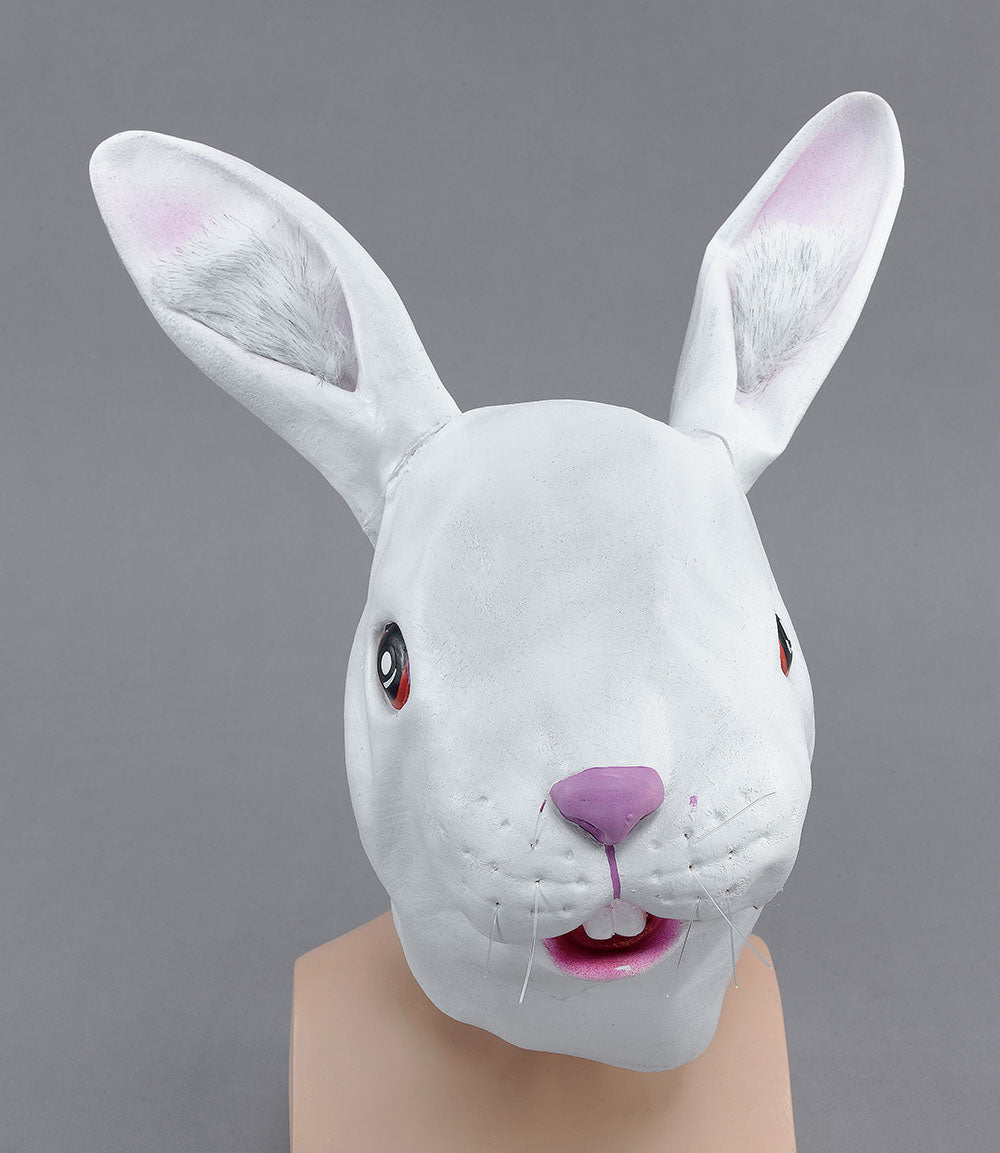 full face white rubber funny rabbit mask 