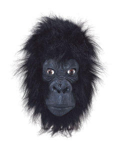 Rubber full face gorilla mask with black fur
