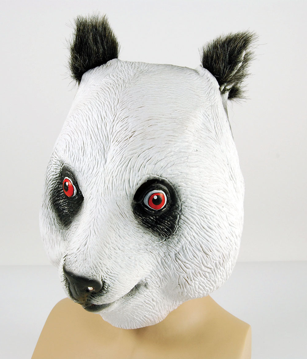 full face rubber mask with furry ears, black and white panda