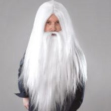 Long straight white wig and beard