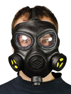 black plastic gas mask with clear plastic for eyes