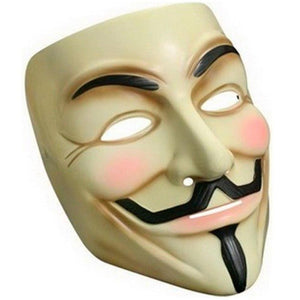 Guy Fawkes Anonymous V for Vendetta Halloween Fancy Dress Mask Cream with Pink Cheeks and black facial hair